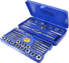 Irwin - #4-40 to 1/2-20 Tap, #4-40 to 1/2-20 Die, NPT, UNC, UNF, Tap and Die Set - Bright Finish Carbon Steel, Carbon Steel Taps, Adjustable, 39 Piece Set with Plastic Case - Exact Tooling