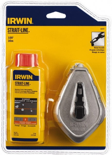 Irwin - 100' Long Reel & Chalk Set - Orange, Includes (1) 4 oz High Visibility Orange Chalk (1:1) & (1) Aluminum Reel - Exact Tooling