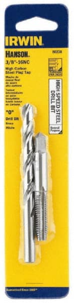 Irwin - O to O Drill, 3/8-16 to 3/8-16 Tap, Spiral Flute Tap and Drill Set - Bright Finish High Speed Steel Drills, Bright Finish Carbon Steel Taps, Plug Chamfer, 2 Piece Set - Exact Tooling