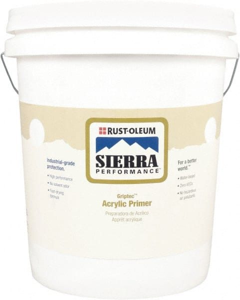 Rust-Oleum - 5 Gal White Water-Based Acrylic Enamel Primer - 180 to 545 Sq Ft Coverage, 0 gL Content, Quick Drying, Interior/Exterior - Exact Tooling
