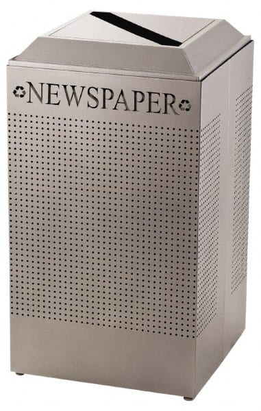 Rubbermaid - 29 Gal Silver Square Recycling Container - Steel, 32-3/8" High x 18-1/2" Long x 18-1/2" Wide - Exact Tooling