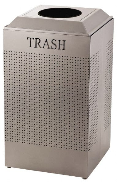 Rubbermaid - 29 Gal Silver Square Recycling Container - Steel, 32-3/8" High x 18-1/2" Long x 18-1/2" Wide - Exact Tooling