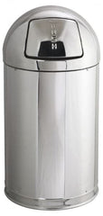Rubbermaid - 12 Gal Round Trash Can - 30 Inch High, 15 Inch Diameter, Chrome, Steel, Dome Top Style, Includes Lid - Exact Tooling