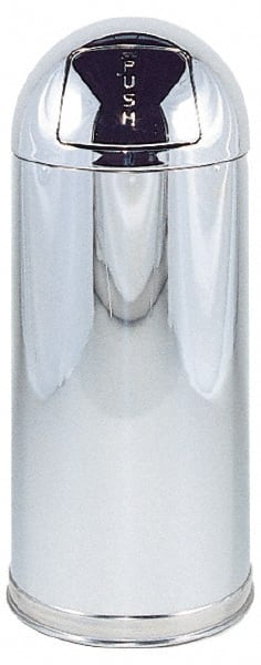 Rubbermaid - 15 Qt Round Trash Can - 36 Inch High, 15 Inch Diameter, Chrome, Steel, Dome Top Style, Includes Lid - Exact Tooling