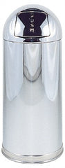 Rubbermaid - 15 Qt Round Trash Can - 36 Inch High, 15 Inch Diameter, Chrome, Steel, Dome Top Style, Includes Lid - Exact Tooling