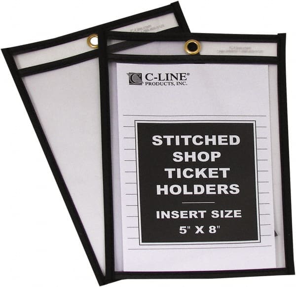 C-LINE - 25 Piece Clear Stitched Shop Ticket Holder - 8" High x 5" Wide - Exact Tooling