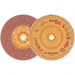 WALTER Surface Technologies - 60 Grit, 5" Disc Diam, 5/8-11 Center Hole, Zirconia Alumina Flap Disc - 13,300 Max RPM, Plastic Backing, Arbor Attaching System, Coated - Exact Tooling