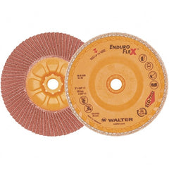 WALTER Surface Technologies - 80 Grit, 5" Disc Diam, 5/8-11 Center Hole, Zirconia Alumina Flap Disc - 13,300 Max RPM, Plastic Backing, Arbor Attaching System, Coated - Exact Tooling