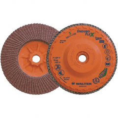 WALTER Surface Technologies - 40 Grit, 5" Disc Diam, 5/8-11 Center Hole, Zirconia Alumina Flap Disc - 8,600 Max RPM, Plastic Backing, Arbor Attaching System, Coated - Exact Tooling