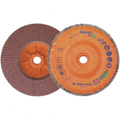 WALTER Surface Technologies - 80 Grit, 5" Disc Diam, 5/8-11 Center Hole, Zirconia Alumina Flap Disc - 8,600 Max RPM, Plastic Backing, Arbor Attaching System, Coated - Exact Tooling