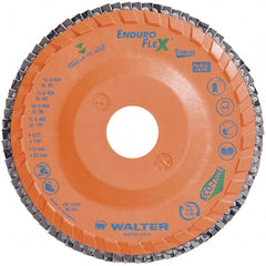 WALTER Surface Technologies - 40 Grit, 4-1/2" Disc Diam, 7/8" Center Hole, Zirconia Alumina Flap Disc - 13,300 Max RPM, Plastic Backing, Arbor Attaching System, Coated - Exact Tooling