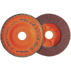 WALTER Surface Technologies - 60 Grit, 4-1/2" Disc Diam, 7/8" Center Hole, Zirconia Alumina Flap Disc - 13,300 Max RPM, Plastic Backing, Arbor Attaching System, Coated - Exact Tooling