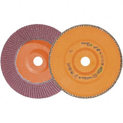 WALTER Surface Technologies - 40 Grit, 7" Disc Diam, 7/8" Center Hole, Zirconia Alumina Flap Disc - 8,600 Max RPM, Plastic Backing, Arbor Attaching System, Coated - Exact Tooling