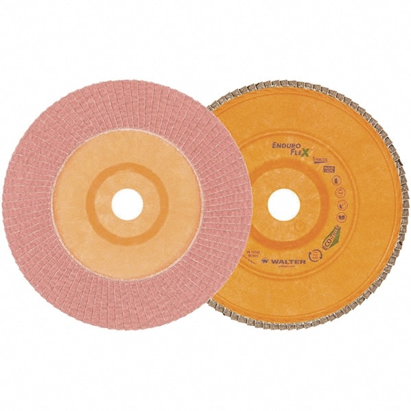 WALTER Surface Technologies - 80 Grit, 7" Disc Diam, 7/8" Center Hole, Zirconia Alumina Flap Disc - 8,600 Max RPM, Plastic Backing, Arbor Attaching System, Coated - Exact Tooling