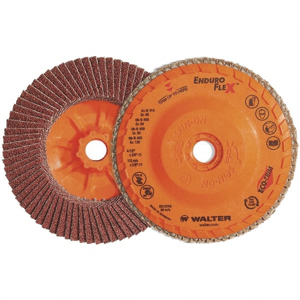 WALTER Surface Technologies - 80 Grit, 7" Disc Diam, 7/8" Center Hole, Zirconia Alumina Flap Disc - 8,600 Max RPM, Plastic Backing, Arbor Attaching System, Coated - Exact Tooling