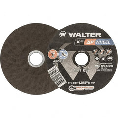 WALTER Surface Technologies - 5" 60 Grit Aluminum Oxide Cutoff Wheel - 3/64" Thick, 7/8" Arbor, 12,200 Max RPM, Use with Angle Grinders - Exact Tooling