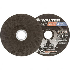 WALTER Surface Technologies - 4-1/2" 46 Grit Aluminum Oxide Cutoff Wheel - 1/16" Thick, 7/8" Arbor, 13,300 Max RPM, Use with Angle Grinders - Exact Tooling