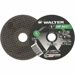 WALTER Surface Technologies - 5" 60 Grit Aluminum Oxide Cutoff Wheel - 3/64" Thick, 7/8" Arbor, 12,200 Max RPM, Use with Angle Grinders - Exact Tooling