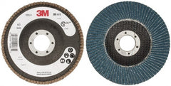 3M - 60 Grit, 4-1/2" Disc Diam, 7/8" Center Hole, Type 27 Zirconia Alumina Flap Disc - 13,300 Max RPM, Cloth Backing, Arbor Attaching System, Coated - Exact Tooling