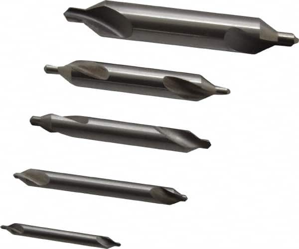 Hertel - 5 Piece, #1 to 5, Plain Edge, High Speed Steel Combo Drill & Countersink Set - 60° Incl Angle - Exact Tooling