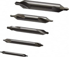 Hertel - 5 Piece, #1 to 5, Plain Edge, High Speed Steel Combo Drill & Countersink Set - 60° Incl Angle - Exact Tooling