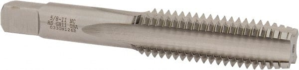 Hertel - 5/8-11 UNC 4 Flute Bright Finish High Speed Steel Straight Flute Standard Hand Tap - Plug, Right Hand Thread, 3-13/16" OAL, H11 Limit, 0.005" Oversize - Exact Tooling