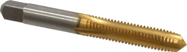 Hertel - M8x1.25 Metric Coarse 6H 4 Flute TiN Finish High Speed Steel Straight Flute Standard Hand Tap - Plug, Right Hand Thread, 2-23/32" OAL, D5 Limit - Exact Tooling