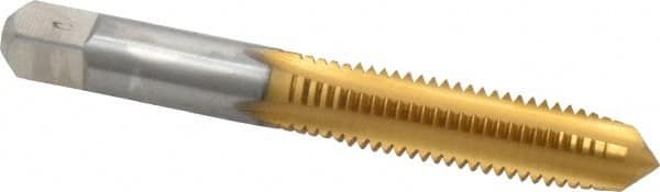 Hertel - M10x1.50 Metric Coarse 6H 4 Flute Bright Finish High Speed Steel Straight Flute Standard Hand Tap - Plug, Right Hand Thread, 2-15/16" OAL, D6 Limit - Exact Tooling