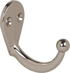National Mfg. - 1" Wide x 1-3/4" High x 0.13" Thick, Single Prong Robe Hook - 1-3/4" Projection, Nickel Plated - Exact Tooling