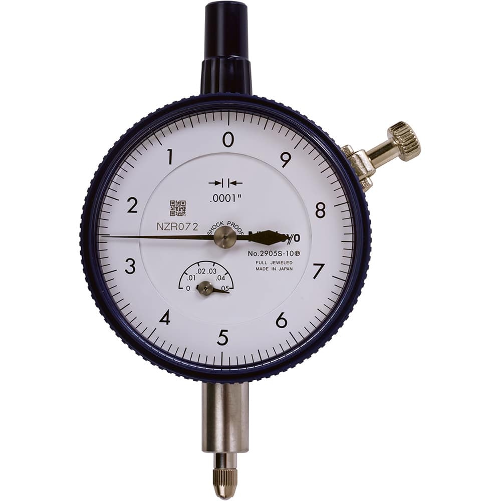Mitutoyo - Dial Drop Indicators; Maximum Measurement (Decimal Inch): 0.0500 ; Dial Graduation (Decimal Inch): 0.000100 ; Dial Reading: 0-10 ; Dial Diameter (Decimal Inch): 2.2400 ; Accuracy (Decimal Inch): 0.0002 ; Dial Color: White - Exact Tooling