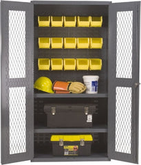 Durham - 2 Shelf 15 Bin Visible Storage Cabinet - Steel, 36" Wide x 24" Deep x 72" High, Gray - Exact Tooling