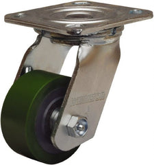 Hamilton - 3-1/4" Diam x 1-1/2" Wide x 5-1/4" OAH Top Plate Mount Swivel Caster - Polyurethane Mold onto Cast Iron Center, 475 Lb Capacity, Straight Roller Bearing, 4 x 4-1/2" Plate - Exact Tooling