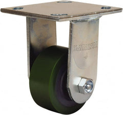 Hamilton - 3-1/4" Diam x 1-1/2" Wide x 5-1/4" OAH Top Plate Mount Rigid Caster - Polyurethane Mold onto Cast Iron Center, 475 Lb Capacity, Straight Roller Bearing, 4 x 4-1/2" Plate - Exact Tooling