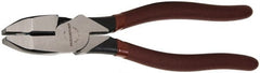 Paramount - 9" OAL, 1-9/16" Jaw Length x 1-1/4" Jaw Width, Side Cutting Linesman's Pliers - Serrated Jaw, New England Style Head, Bi-Material Plastic Dipped Handles - Exact Tooling