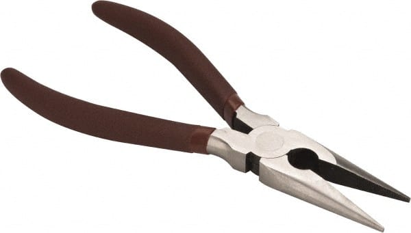 Paramount - 8" OAL, 2-23/64" Jaw Length x 7/8" Jaw Width, Long Nose Side Cutting Pliers - Serrated Jaw, Standard Head, Plastic Dipped Handles - Exact Tooling