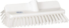 Vikan - 1-1/2" Bristle Length, Polyester Cleaning & Finishing Brush - 9-5/8" Long x 5" Wide Head, 10" OAL, European Threaded Handle, White, Polypropylene Block - Exact Tooling