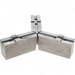 Abbott Workholding Products - Tongue & Groove Attachment, Square Soft Lathe Chuck Jaw - 3 Jaws, Steel, 2.3622" Btw Mount Hole Ctrs, 8-1/4" Long x 2-1/2" Wide x 4" High, 0.7087" Groove, 0.6299" & 16mm Fastener - Exact Tooling