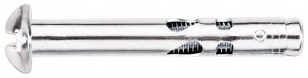 Powers Fasteners - 1/4" Diam, 1/4" Drill, 1-1/8" OAL, Sleeve Concrete Anchor - 1018 Steel, Round Head, Combination Slotted/Phillips Drive - Exact Tooling