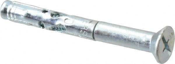 Powers Fasteners - 1/4" Diam, 1/4" Drill, 2" OAL, Sleeve Concrete Anchor - 1018 Steel, Flat Head, Combination Slotted/Phillips Drive - Exact Tooling