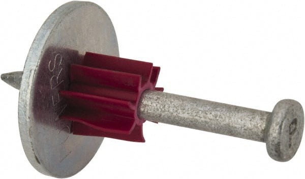 Powers Fasteners - 0.145" Shank Diam, 7/8" Washer Diam, Grade 1062 Steel Powder Actuated Drive Pin with Washer - 0.3" Head Diam, 1-1/2" Shank Length - Exact Tooling