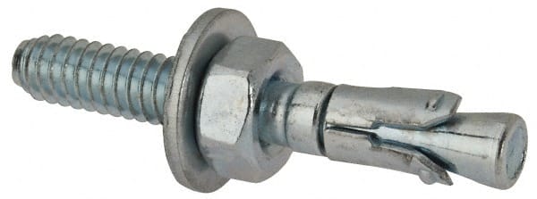 Powers Fasteners - 1/4" Diam, 1/4" Drill, 1-3/4" OAL, Wedge Expansion Concrete Anchor - 1018 Steel, Zinc-Plated Finish, Hex Nut Head, Hex Drive, 3/4" Thread Length - Exact Tooling
