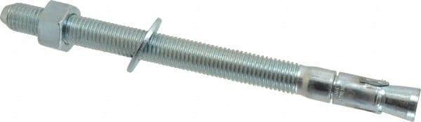 Powers Fasteners - 3/4" Diam, 3/4" Drill, 10" OAL, 1-1/2" Min Embedment Wedge Expansion Concrete Anchor - 1018 Steel, Zinc-Plated Finish, Hex Nut Head, Hex Drive, 7-1/2" Thread Length - Exact Tooling