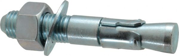Powers Fasteners - 1" Diam, 1" Drill, 6" OAL, 1" Min Embedment Wedge Expansion Concrete Anchor - 1018 Steel, Zinc-Plated Finish, Hex Nut Head, Hex Drive, 2-3/8" Thread Length - Exact Tooling