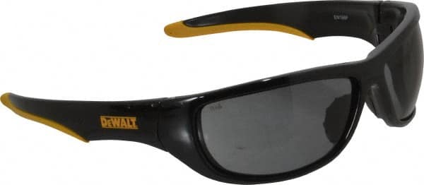 DeWALT - Smoke Lenses, Framed Safety Glasses - Scratch Resistant, Black/Yellow Nylon/Rubber Frame, Size Universal, Wrap Around - Exact Tooling