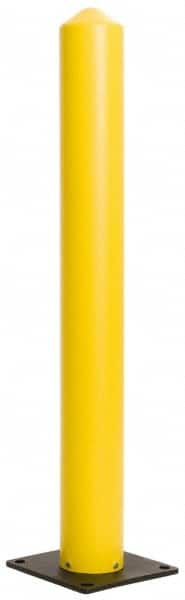Eagle - 7" Diam x 42" High, Yellow High Density Polyethylene Bollard - 10" Wide x 10" Long Mounting Plate, 8 Lb - Exact Tooling
