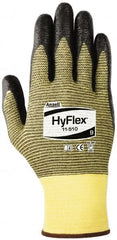 Ansell - Size XS (6), ANSI Cut Lvl 2, Abrasion Lvl 3, Nitrile Coated Cut Resistant Gloves - Palm & Fingers Coated, Kevlar Lining, Knit Wrist, Black/Yellow, Paired - Exact Tooling