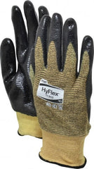 Ansell - Size XL (10), ANSI Cut Lvl 2, Abrasion Lvl 3, Nitrile Coated Cut Resistant Gloves - Palm & Fingers Coated, Kevlar Lining, Knit Wrist, Black/Yellow, Paired - Exact Tooling