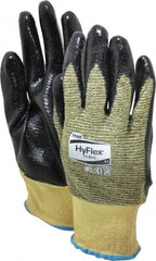 Ansell - Size 2XL (11), ANSI Cut Lvl 2, Abrasion Lvl 3, Nitrile Coated Cut Resistant Gloves - Palm & Fingers Coated, Kevlar Lining, Knit Wrist, Black/Yellow, Paired - Exact Tooling