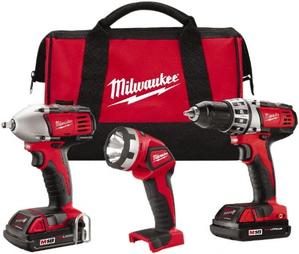 Milwaukee Tool - 18 Volt Cordless Tool Combination Kit - Includes 1/2" Compact Drill/Driver & 3/8" Compact Impact Wrench, Lithium-Ion Battery Included - Exact Tooling