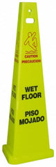 NMC - Caution - Wet Floor, 40" High, Plastic Floor Sign - English/Spanish, Cone, Red & Black on Yellow, For Restroom, Janitorial & Housekeeping - Exact Tooling